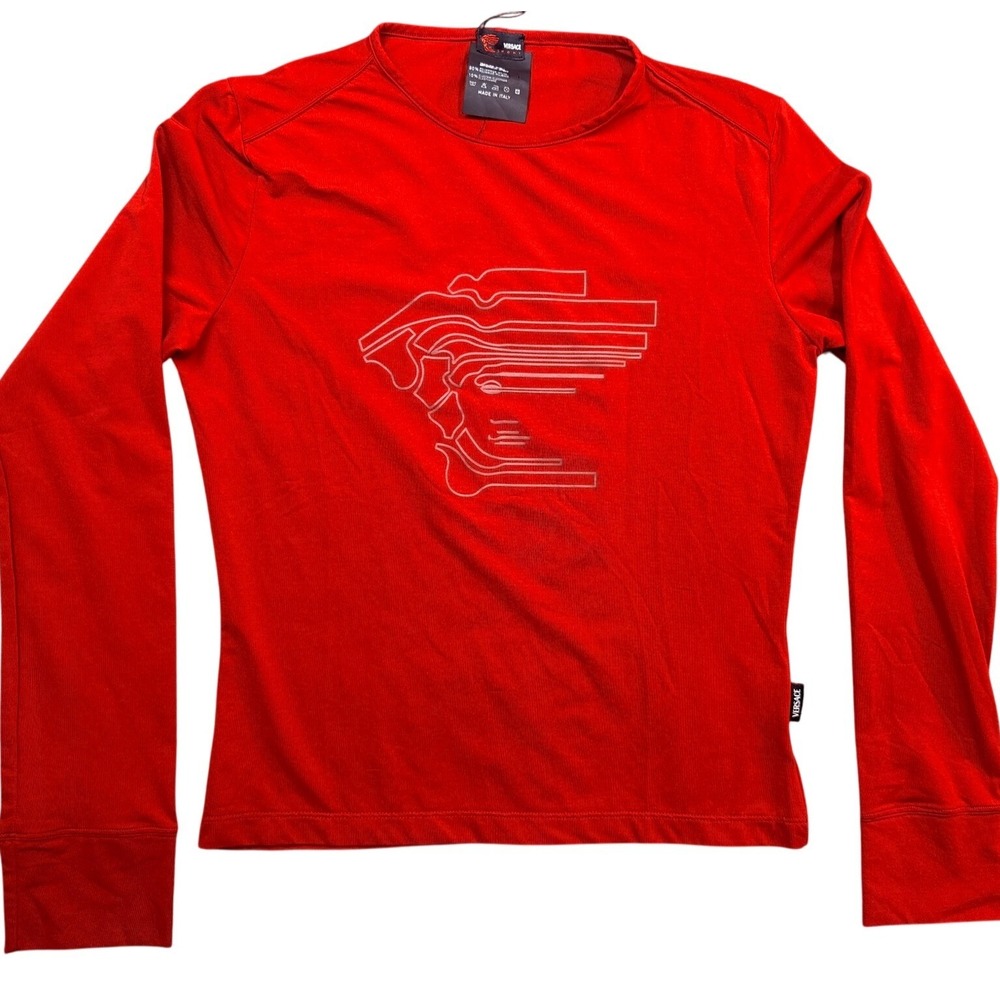 VTG Versace Sport Red Medusa Graphic‎ Long Sleeve Top Made in Italy Size Small